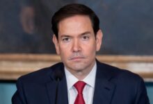 US Secretary of State Marco Rubio speaking during an official briefing.