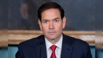 US Secretary of State Marco Rubio speaking during an official briefing.
