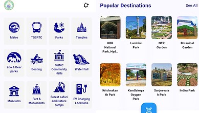 Metro tickets, bus pass, Telangana attractions app for seamless travel and entry.