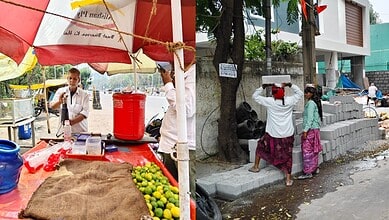 Migrant workers undeterred by the rising summer temperatures in Hyderabad.