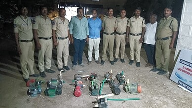 HMWSSB officials display 22 seized illegal motors involved in water theft.