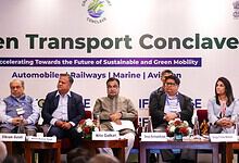 Union Minister of Road Transport and Highways Nitin Gadkari and others during the Green Transport Conclave: Accelerating Towards the Future of Sustainable and Green Mobility, in New Delhi, Tuesday, April 21, 2026. (PTI Photo/Karma Bhutia)