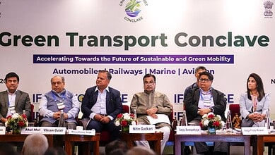 Union Minister of Road Transport and Highways Nitin Gadkari and others during the Green Transport Conclave: Accelerating Towards the Future of Sustainable and Green Mobility, in New Delhi, Tuesday, April 21, 2026. (PTI Photo/Karma Bhutia)