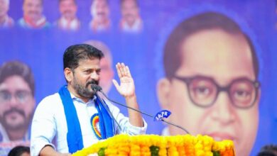 Telangana Chief Minister speaking at a political rally, advocating for increased LS seats in South India.
