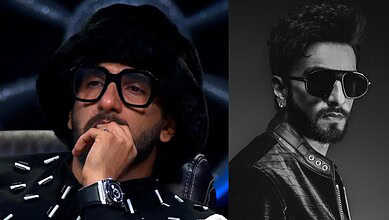 Ranveer Singh wearing glasses and a hat, looking thoughtful in a dark setting.