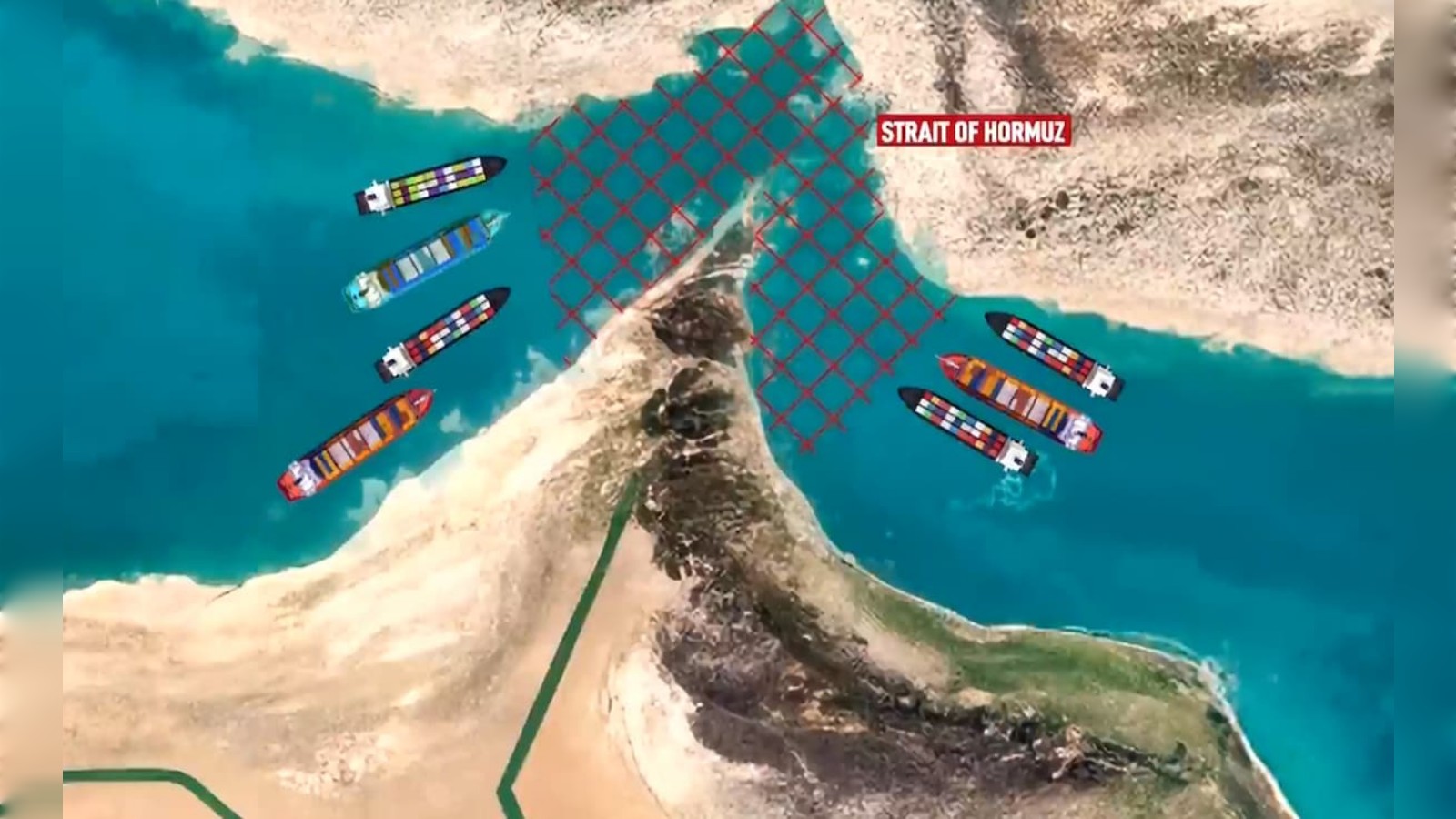 Map showing Strait of Hormuz with shipping routes and highlighted restricted zone.
