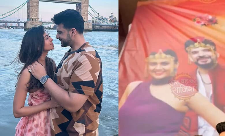 Couple Karan Kundrra and Tejasswi Prakash smiling and close together during wedding preparations.