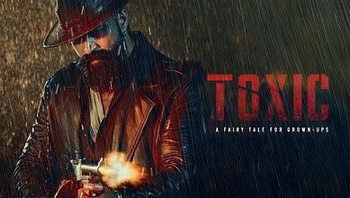 Promotional poster of Yash's 'Toxic' film showing a man in rain with gun, highlighting the postponed rele.