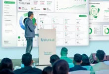 Valura.ai presentation showing AI-driven investment dashboard to audience.