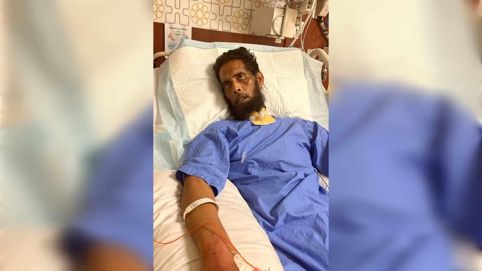 Hyderabad man Zia Ul Hassan lies in hospital bed in Saudi Arabia after cardiac arrest.