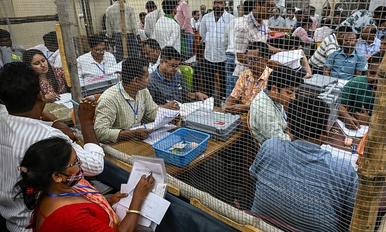 Election officials counting votes during West Bengal assembly elections.