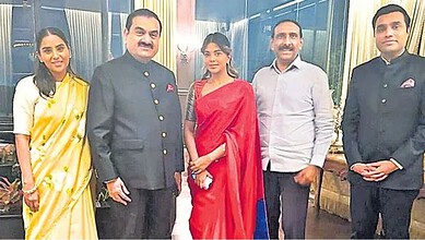 The ED money laundering case accused Boinpally Srinivas Rao seen with Gautam Adani from an old file picture.