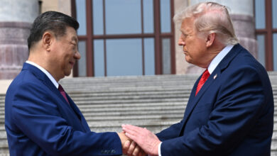 Chinese President Xi Jinping, left, shakes hands with U.S. President Donald Trump at the Great Hall of the People in Beijing, Thursday, May 14, 2026 (Source AP)