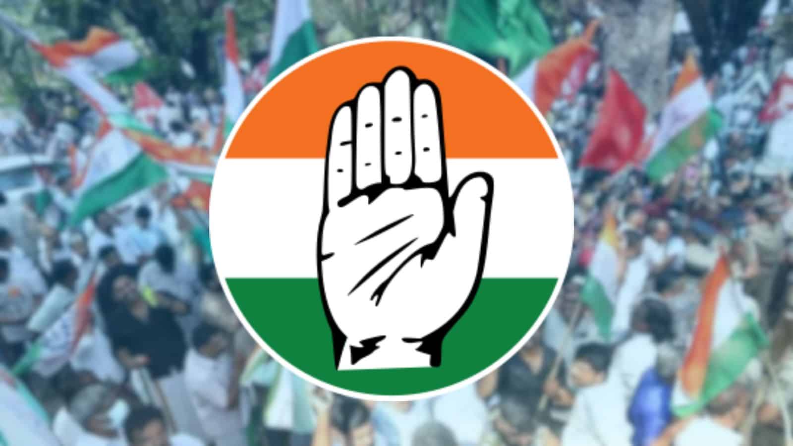 Congress candidates celebrating election victories among supporters with Indian flags.