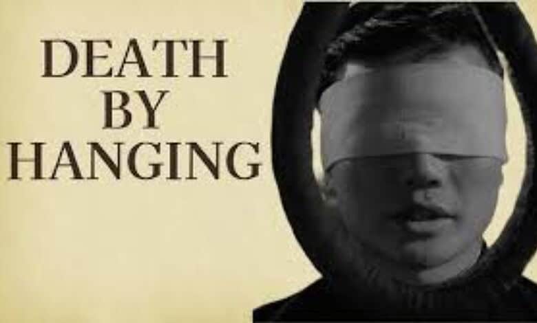 Illustration of a person with a hood over their head, symbolising the death penalty by hanging.