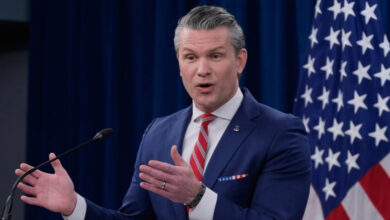 Defense Secretary Pete Hegseth speaks to members of the media during a press briefing at the Pentagon in Washington, Tuesday, May 5. (Source: AP)