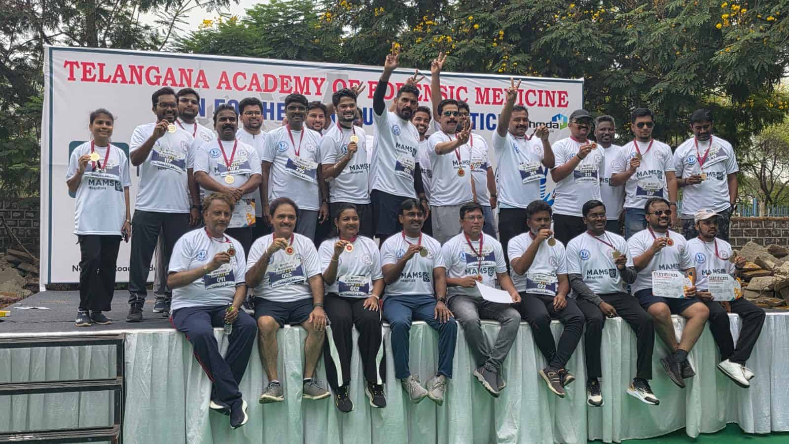 Hyderabad forensic experts participate in health marathon promoting medical research and awareness.