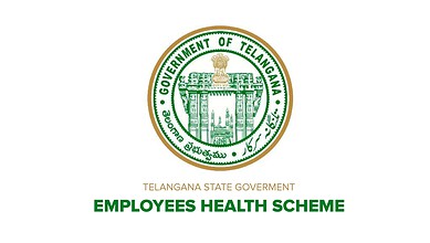 The Telangana State Government Employees Health Scheme emblem with official seal and text.