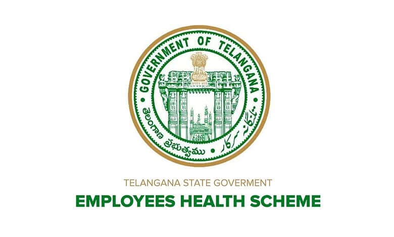 The Telangana State Government Employees Health Scheme emblem with official seal and text.