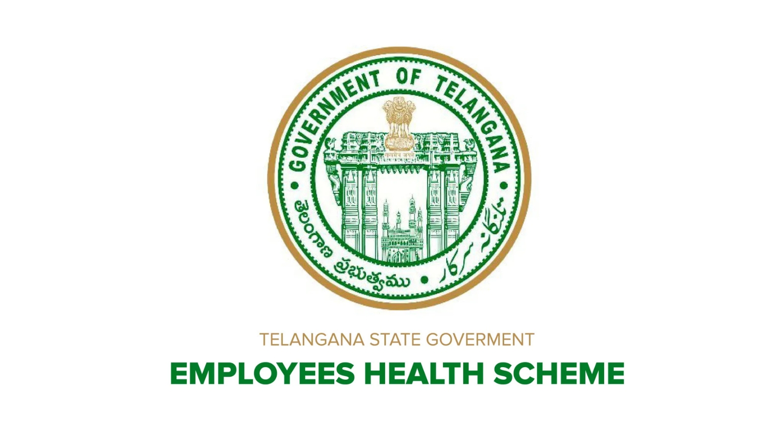 The Telangana State Government Employees Health Scheme emblem with official seal and text.