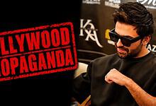 A man wearing sunglasses and black attire, with a "Bollywood Propaganda" stamp overlay, at a promotional.