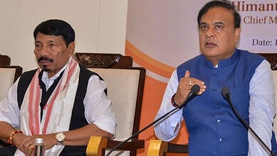 Assam Chief Minister Himanta Biswa Sarma briefs the media regarding the first cabinet meeting following the formation of the state government for the second consecutive term, in Guwahati, Wednesday, May 13, 2026. State Cabinet Minister Atul Bora also present. (PTI Photo)