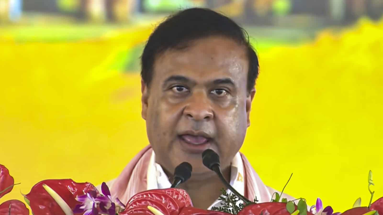 Himanta Biswa Sarma taking oath as Assam Chief Minister during the swearing-in ceremony.