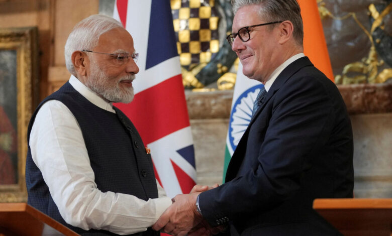 Indian Prime Minister Narendra Modi with UK Prime Minister Keir Starmer