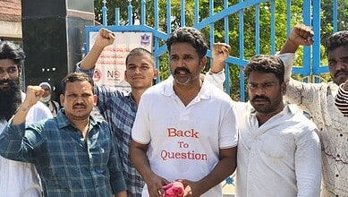 Manne Krishank, a BRS leader, celebrates his release from Sangareddy jail with supporters. The event mark.