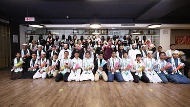 Students celebrating SSC toppers at MS Creative School felicitation event.