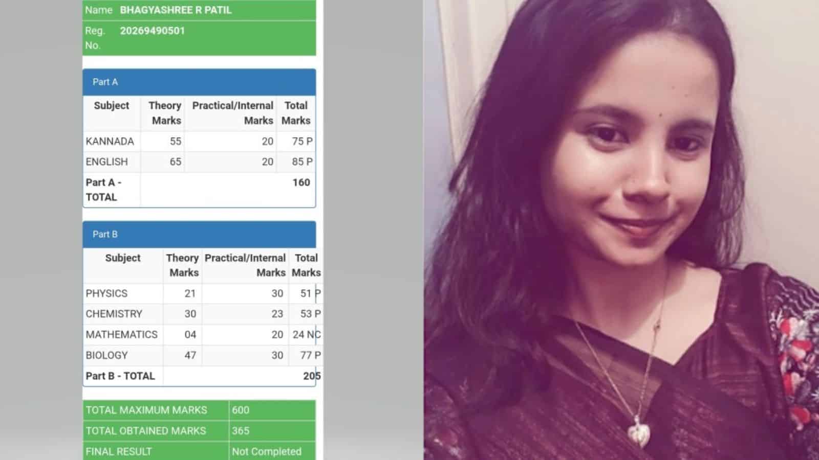 Bhagyashree (right) her marksheet (left)