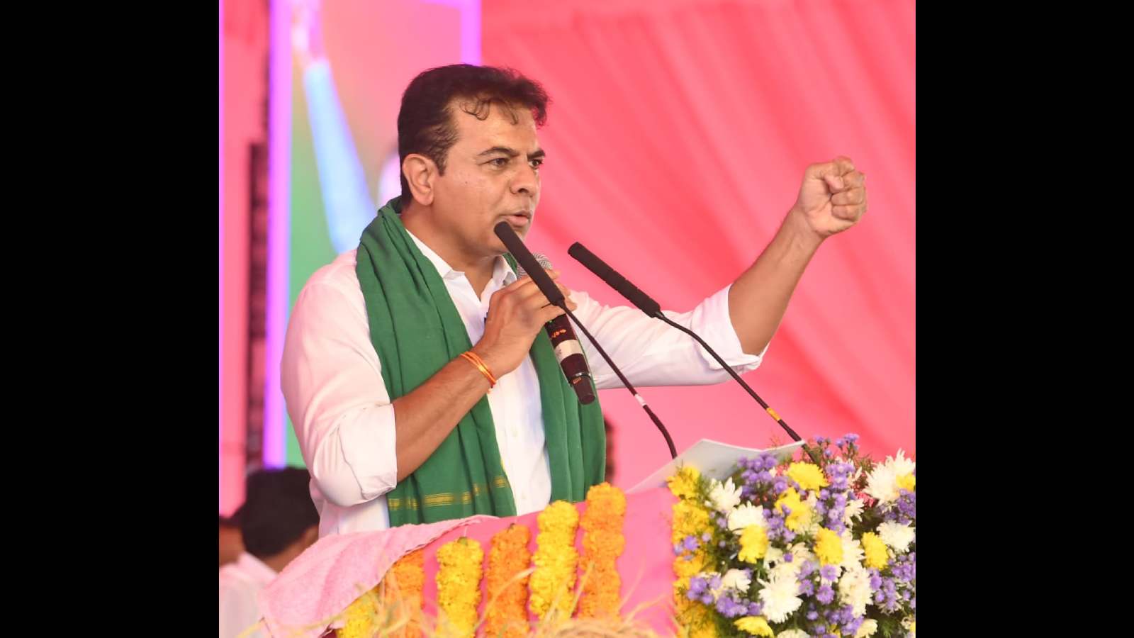 KTR addresses a meeting in Warangal