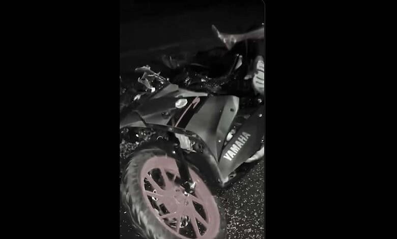 A damaged bike after accident in Mahabubabad