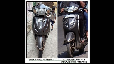 Comparison of original and fake scooter vehicles showcasing differences in design and branding.