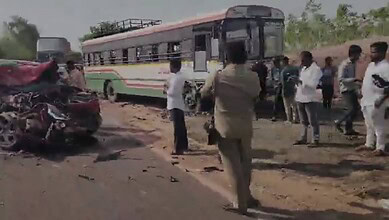 A mangled car after accidnt in Chevella