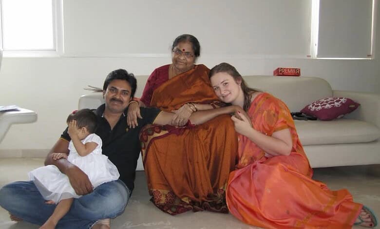 Pawan Kalyan’s wife Anna with family celebrating Mother’s Day in a bright living room.