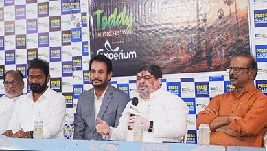 The Siasat Daily, press conference at Today Music Festival with speakers discussing event details.
