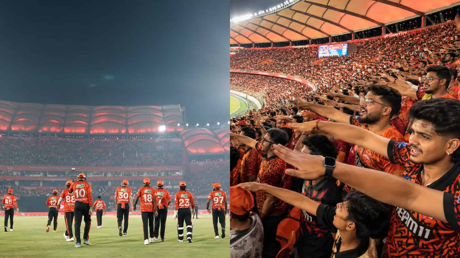 The Siasat Daily: Excited football fans cheering in a packed stadium during a match.