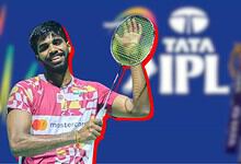 A young cricket player celebrating with a bat in front of the Tata IPL logo during a match.