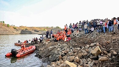 NDRF workers at the cruise mishap site in Jabalpur