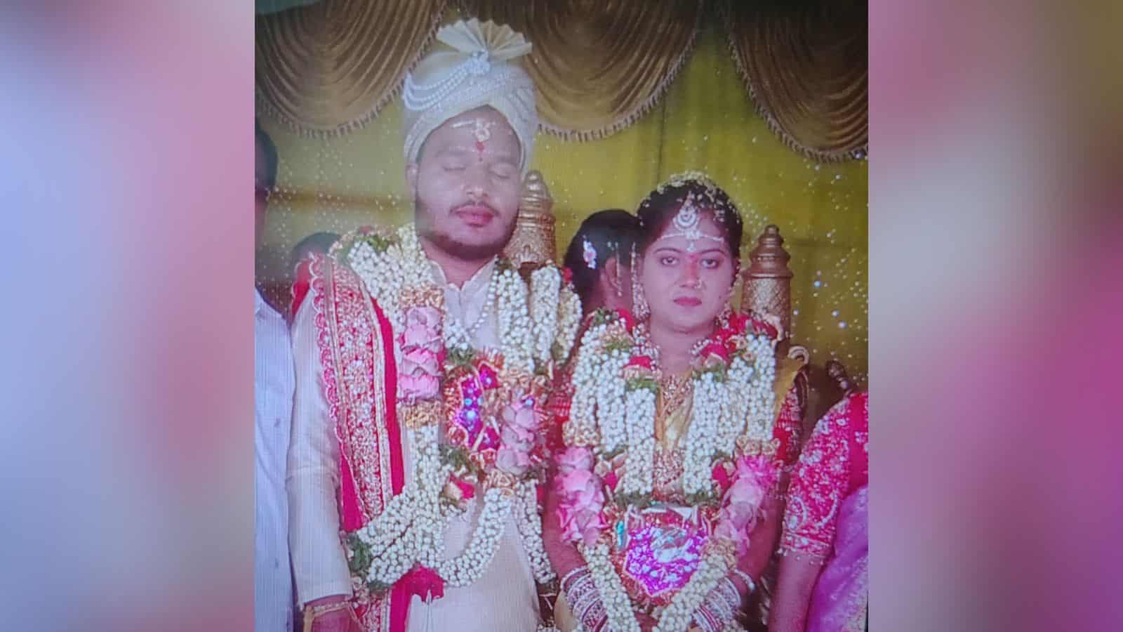 Newlywed couple in traditional attire during wedding ceremony in Kukatpally.