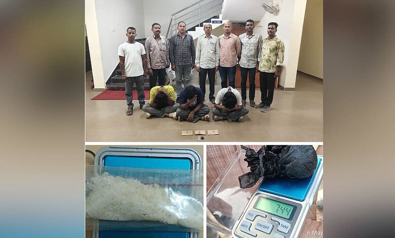 Arrested IT employees with seized MDMA drugs in Hyderabad, facing drug trafficking charges.
