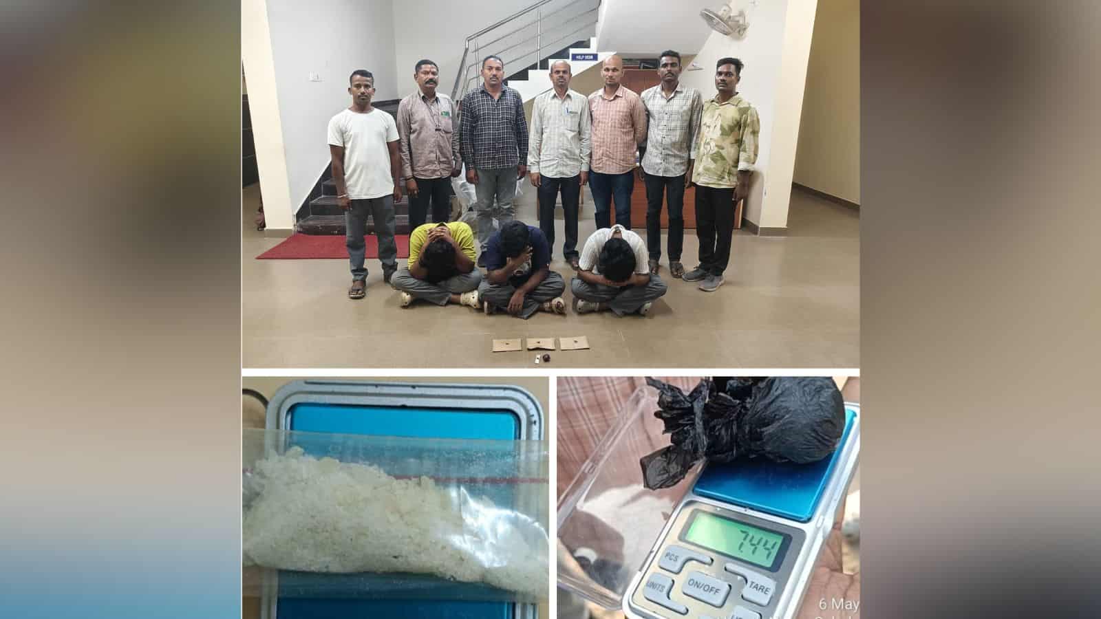 Arrested IT employees with seized MDMA drugs in Hyderabad, facing drug trafficking charges.