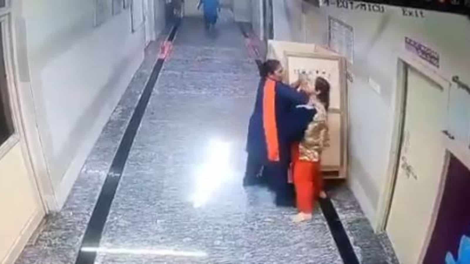 A security guard attacks a woman at Niloufer Hospital in Hyderabad