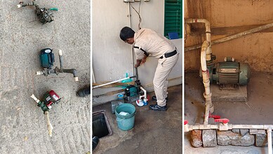 High-resolution image showing illegal motors connected to drinking water taps in Hyderabad, seized by aut.
