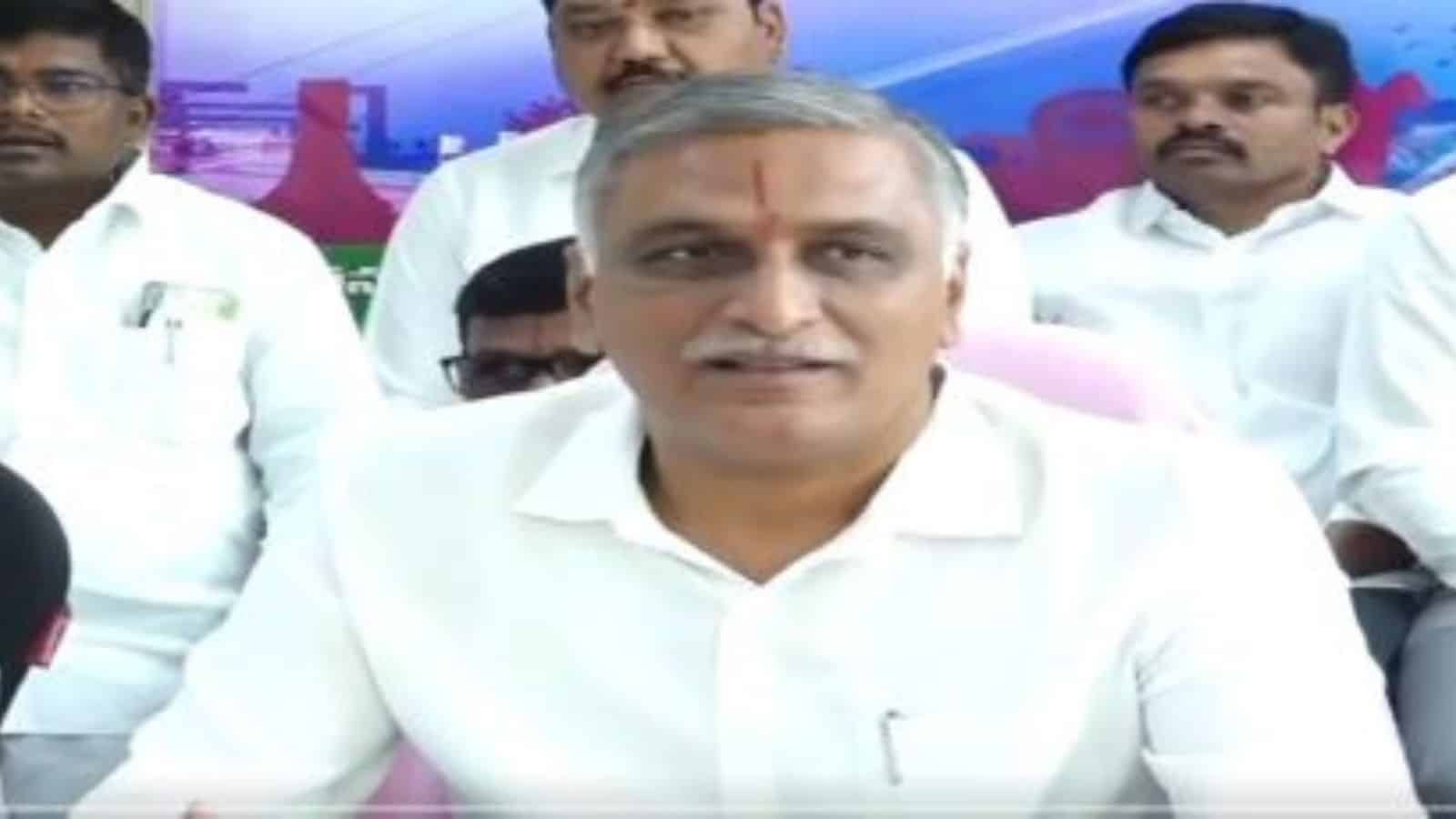 BRS MLA Harish Rao addresses a press conference