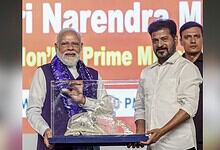 Indian Prime Minister Narendra Modi with Revanth Reddy at Viksit Bharat event in Telangana.