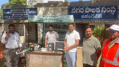 People dispose electronic waste during E waste collection drive in Hyderabad