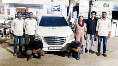 Telangana excise officials with the arrested accused