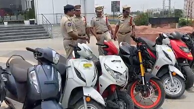 Bachupaly police display the seized vehicles